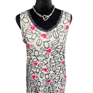 Bebe lace trim sleep tank white black pink logo heart print size S Y2K